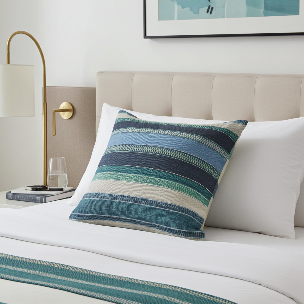South Shore Dark Blue Olive Green and Cream Handmade Luxury Pillow