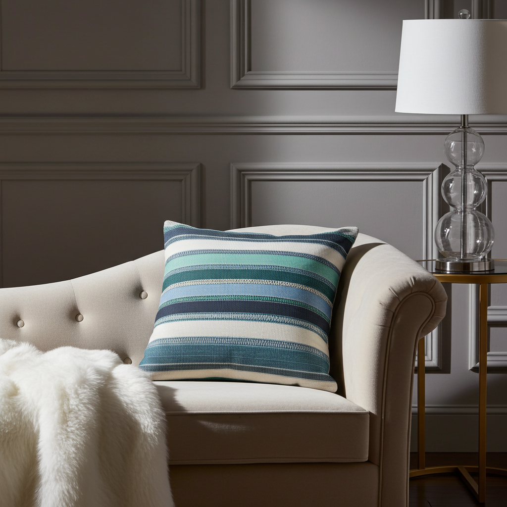 South Shore Dark Blue Olive Green and Cream Handmade Luxury Pillow