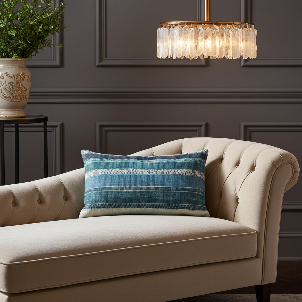 South Shore Dark Blue Olive Green and Cream Handmade Luxury Pillow