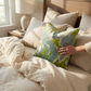 Velvet Pine Cliff Blue Citrine and Cream Handmade Luxury Pillow