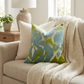 Velvet Pine Cliff Blue Citrine and Cream Handmade Luxury Pillow