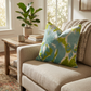 Velvet Pine Cliff Blue Citrine and Cream Handmade Luxury Pillow