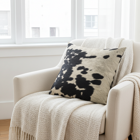 Plutus Black Cowhide Animal Luxury Throw Pillow