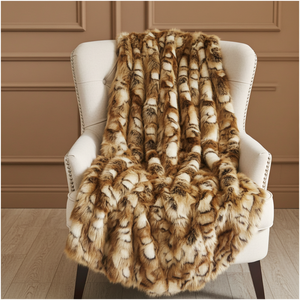 Brandy Gold and White Faux Fox Handmade Luxury Throw