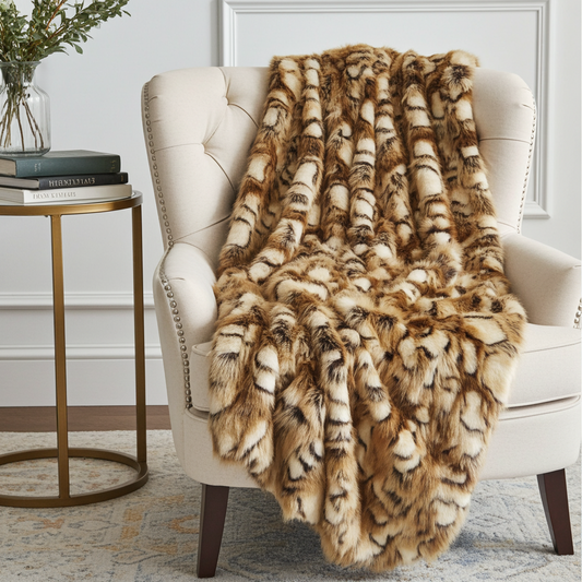Brandy Gold and White Faux Fox Handmade Luxury Throw