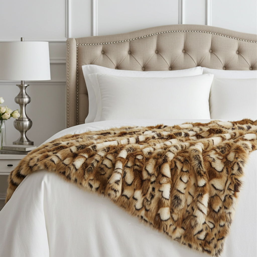 Brandy Gold and White Faux Fox Handmade Luxury Throw