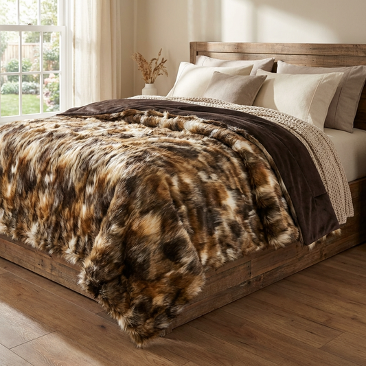 Brandy Gold and White Faux Fox Handmade Luxury Throw