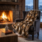 Brandy Gold and White Faux Fox Handmade Luxury Throw