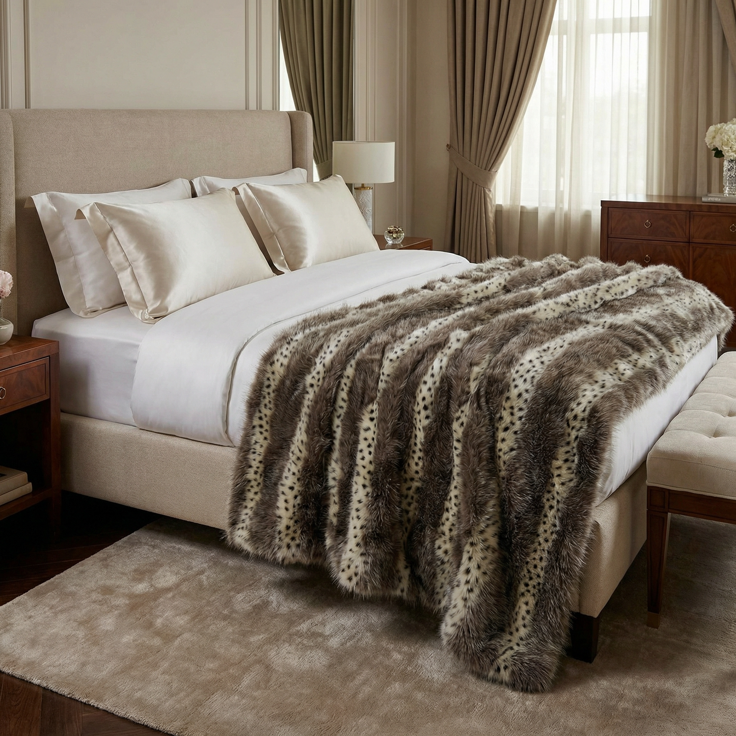 Alaskan Hawk Faux Fur Handmade Luxury Throw