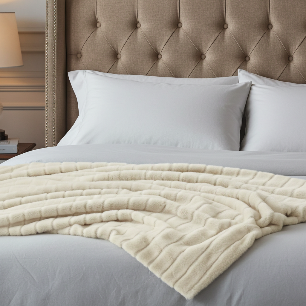 Fancy Mink Faux Fur Ivory Luxury Throw