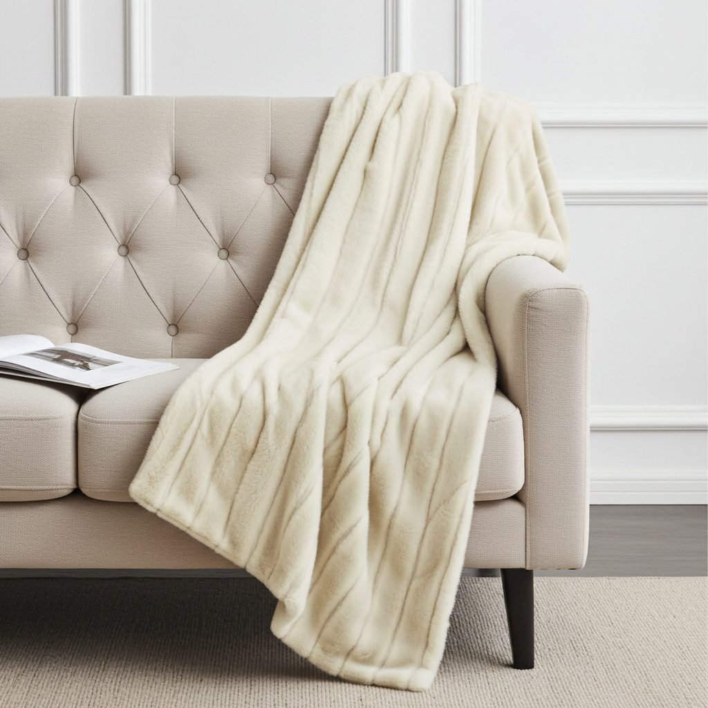 Fancy Mink Faux Fur Ivory Luxury Throw