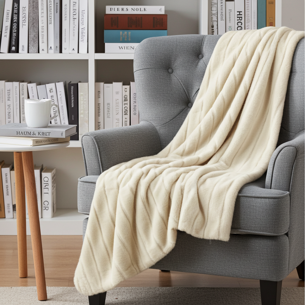 Fancy Mink Faux Fur Ivory Luxury Throw
