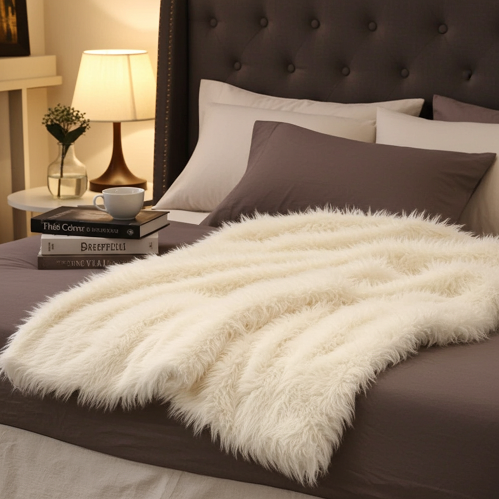 Off-White Mongolian Faux Fur Luxury Throw