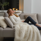 Off-White Mongolian Faux Fur Luxury Throw