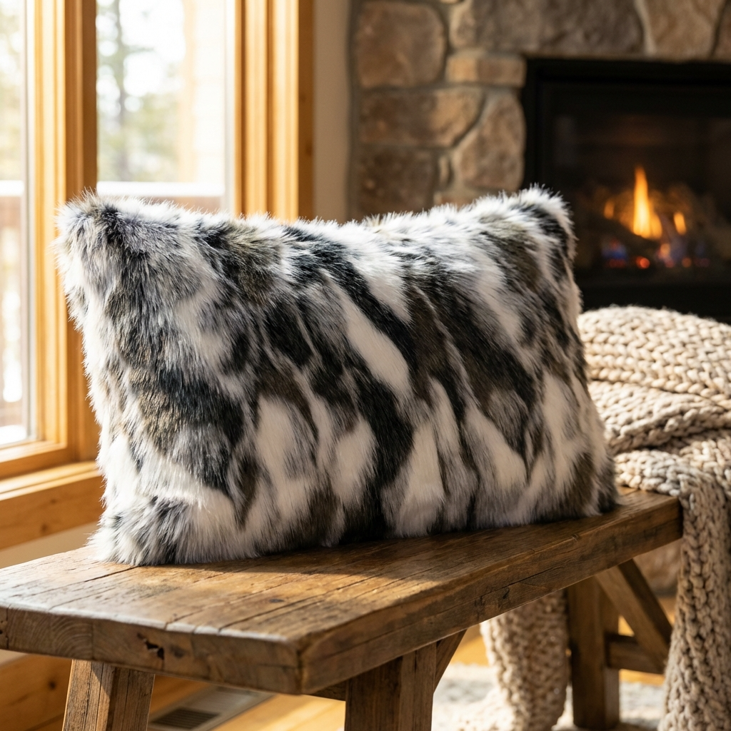 Plutus Ivory,Gray Ivory Rabbit Fur Animal Faux Fur Luxury Throw Pillow