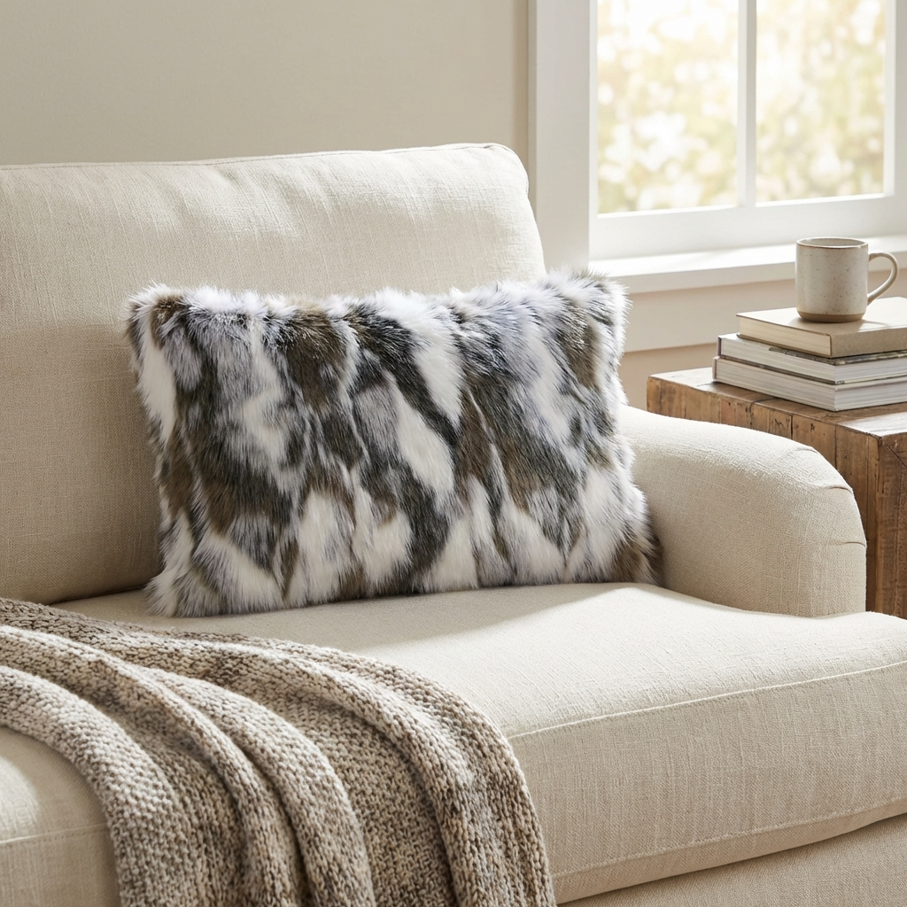Plutus Ivory,Gray Ivory Rabbit Fur Animal Faux Fur Luxury Throw Pillow