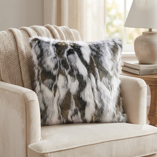 Plutus Ivory,Gray Ivory Rabbit Fur Animal Faux Fur Luxury Throw Pillow
