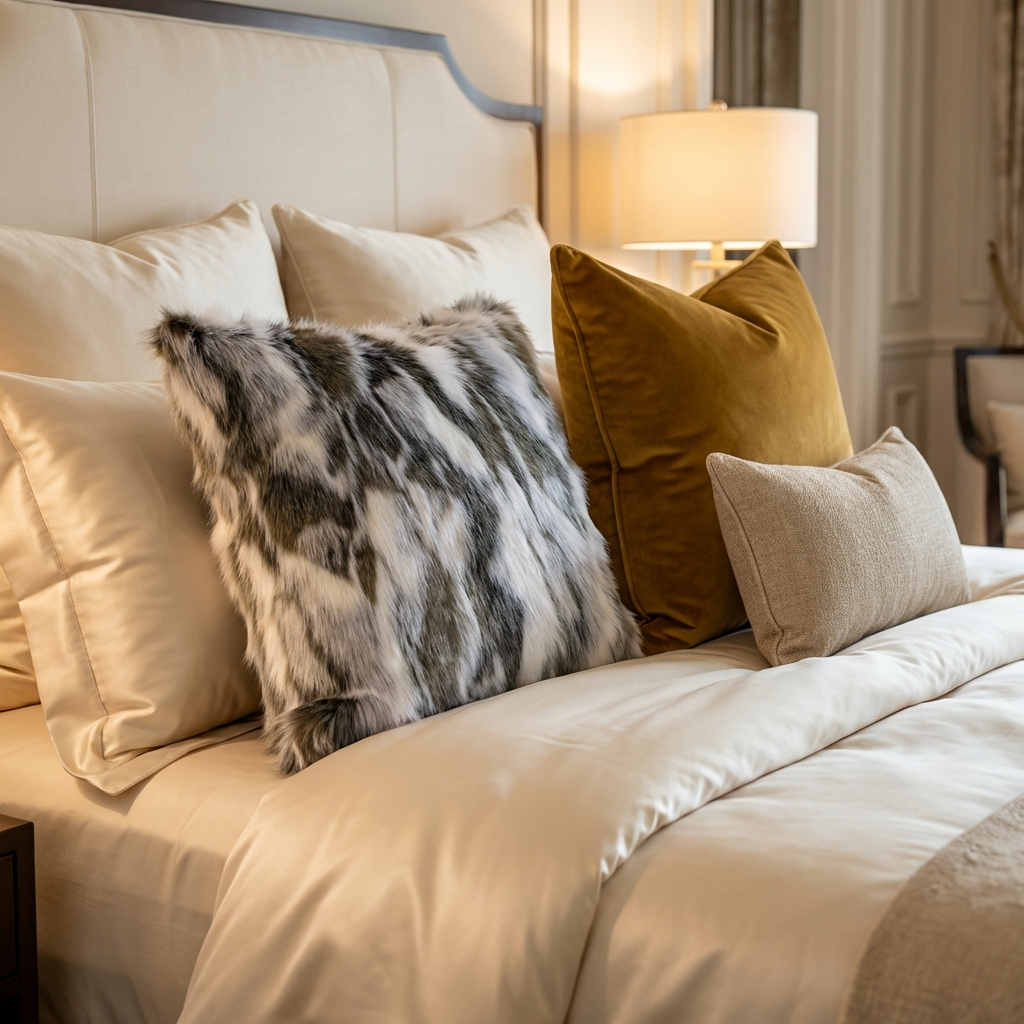 Plutus Ivory,Gray Ivory Rabbit Fur Animal Faux Fur Luxury Throw Pillow