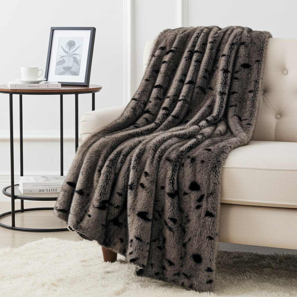 Gunmetal Gray Tones Tissavel Faux Fur Luxury Throw