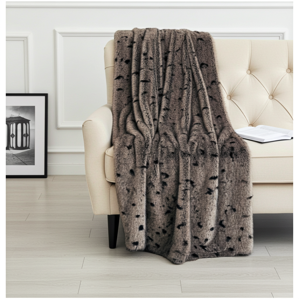 Gunmetal Gray Tones Tissavel Faux Fur Luxury Throw