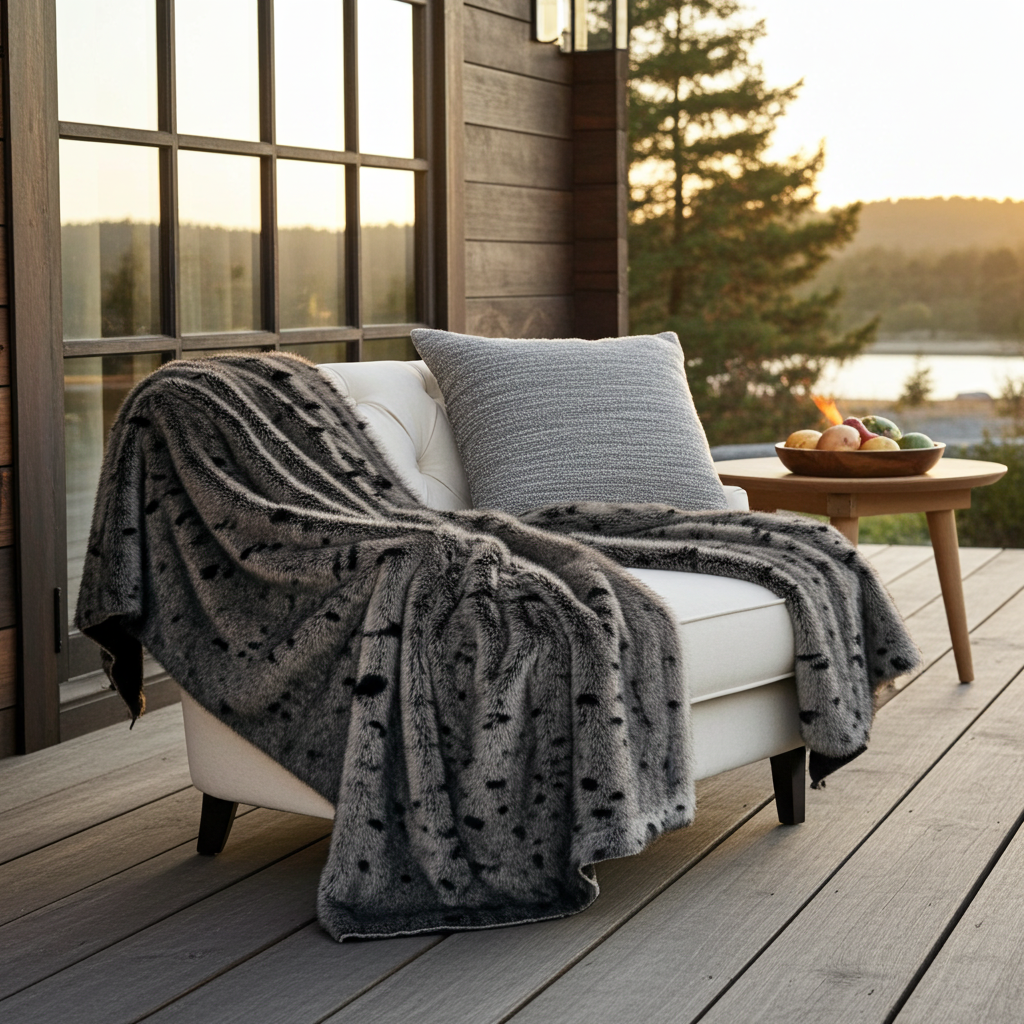 Gunmetal Gray Tones Tissavel Faux Fur Luxury Throw