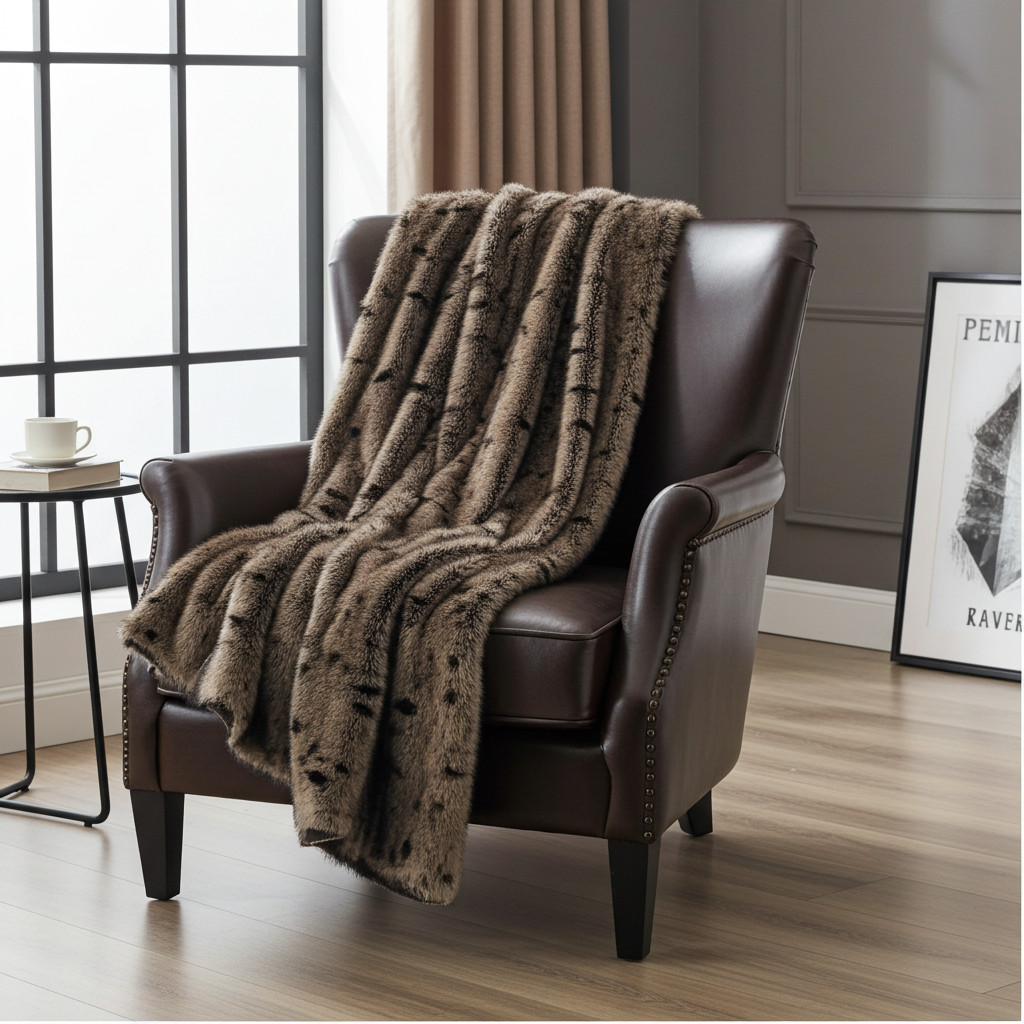 Gunmetal Gray Tones Tissavel Faux Fur Luxury Throw