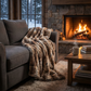 Beige and Brown Chinchilla Faux Fur Luxury Throw