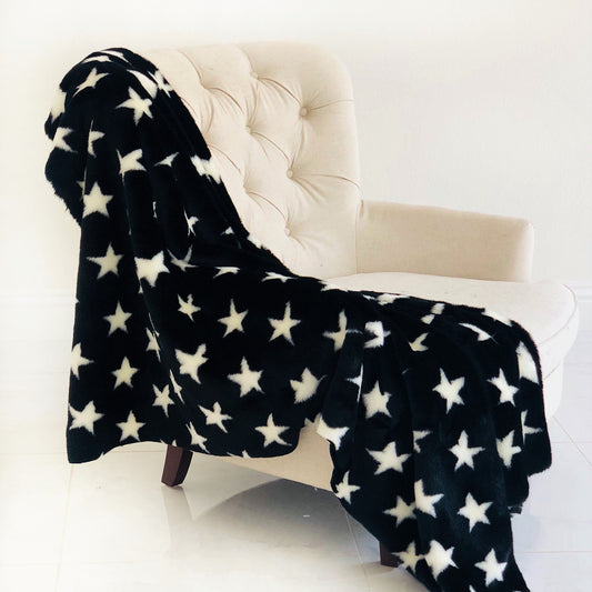 Closeout Black and White Stars Soft Handmade Luxury Throw