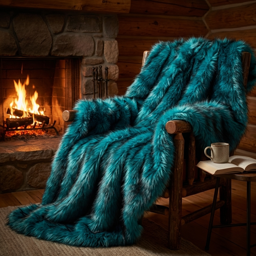 Plush Azure Jean Handmade Luxury Faux Fur Throw