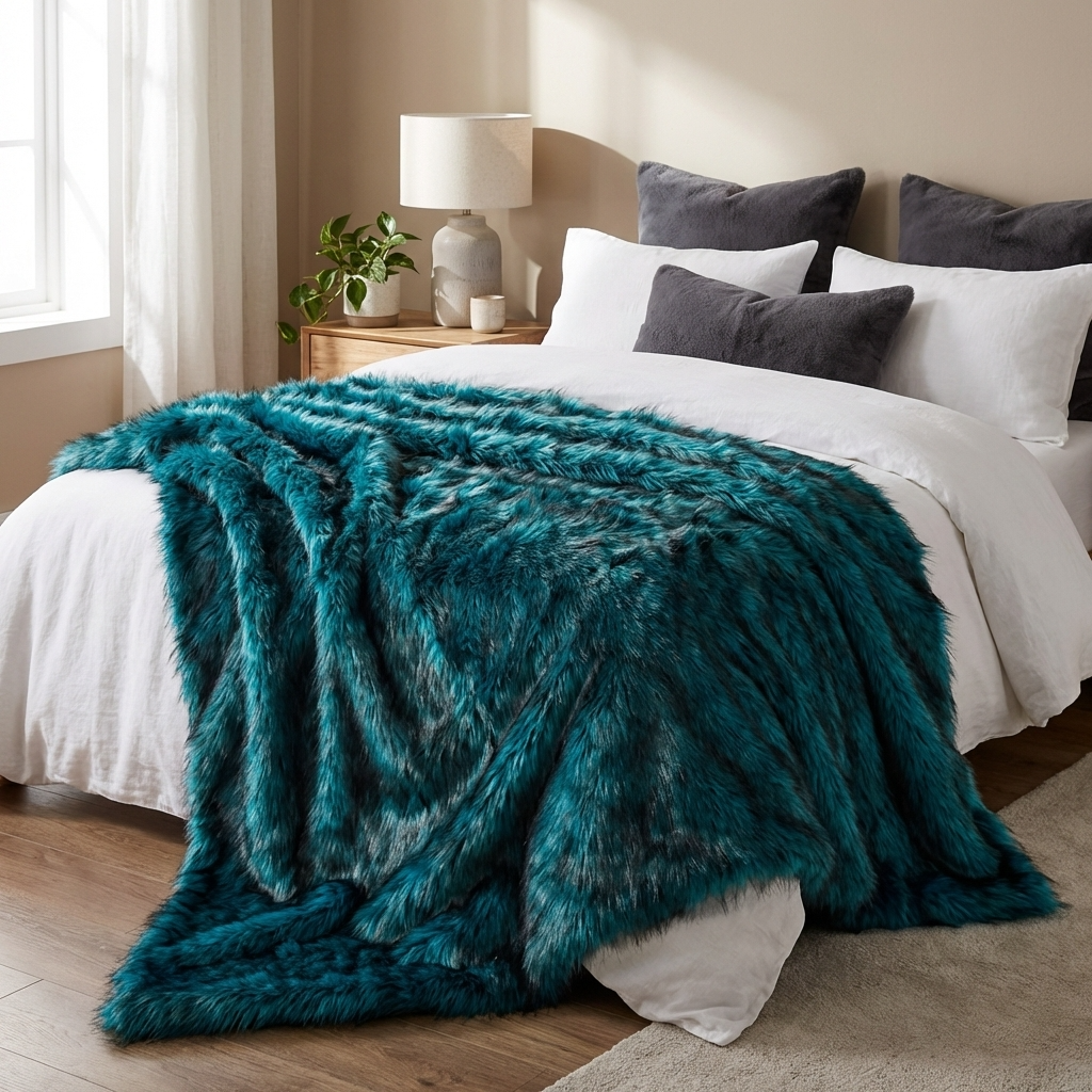 Plush Azure Jean Handmade Luxury Faux Fur Throw