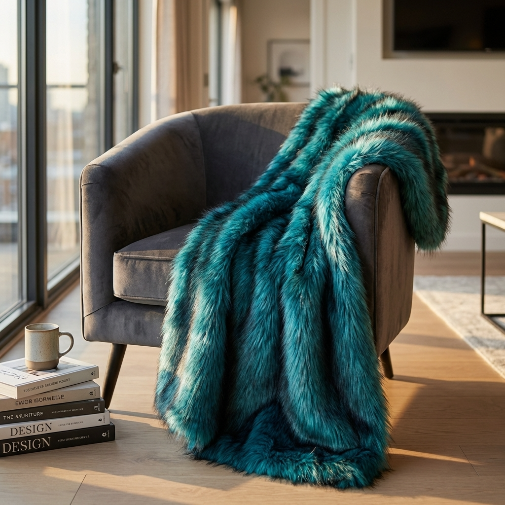 Plush Azure Jean Handmade Luxury Faux Fur Throw