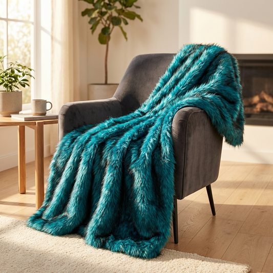 Plush Azure Jean Handmade Luxury Faux Fur Throw