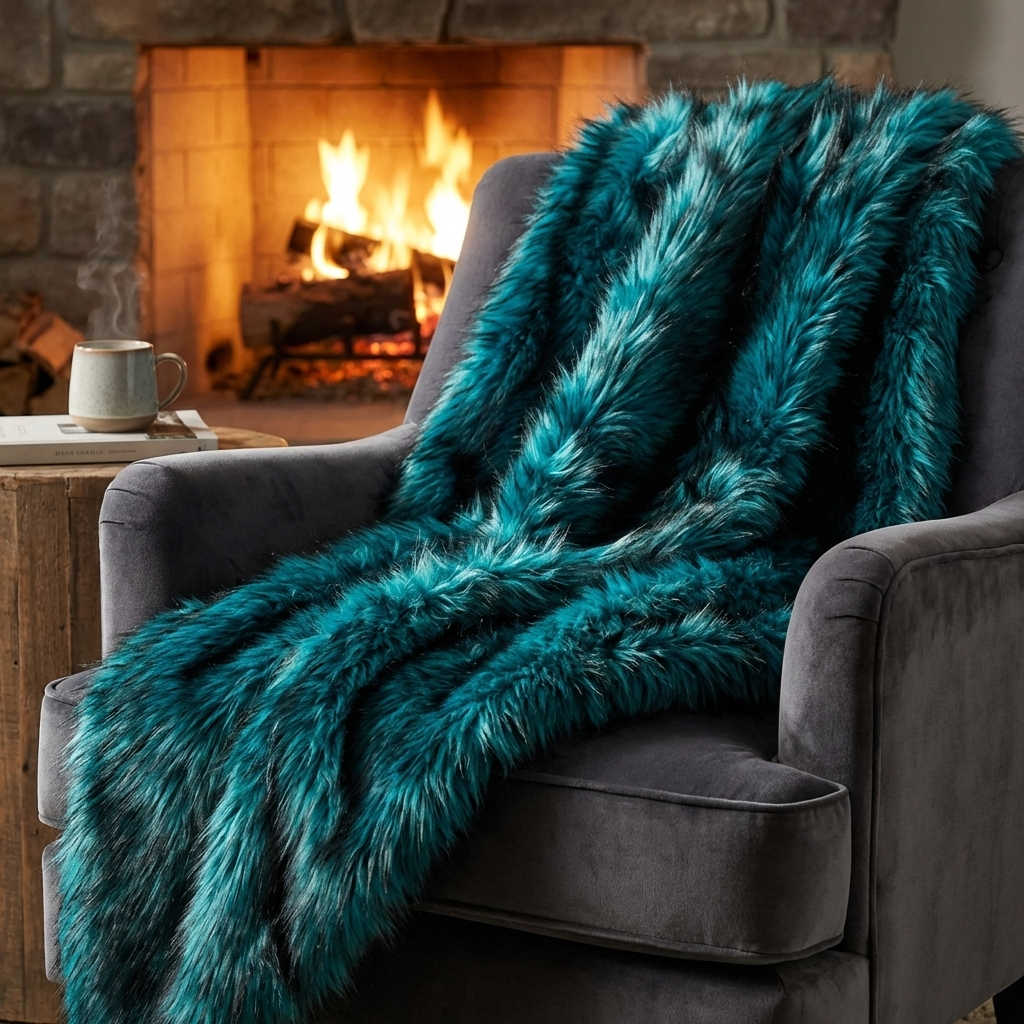 Plush Azure Jean Handmade Luxury Faux Fur Throw
