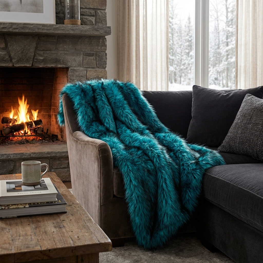 Plush Azure Jean Handmade Luxury Faux Fur Throw