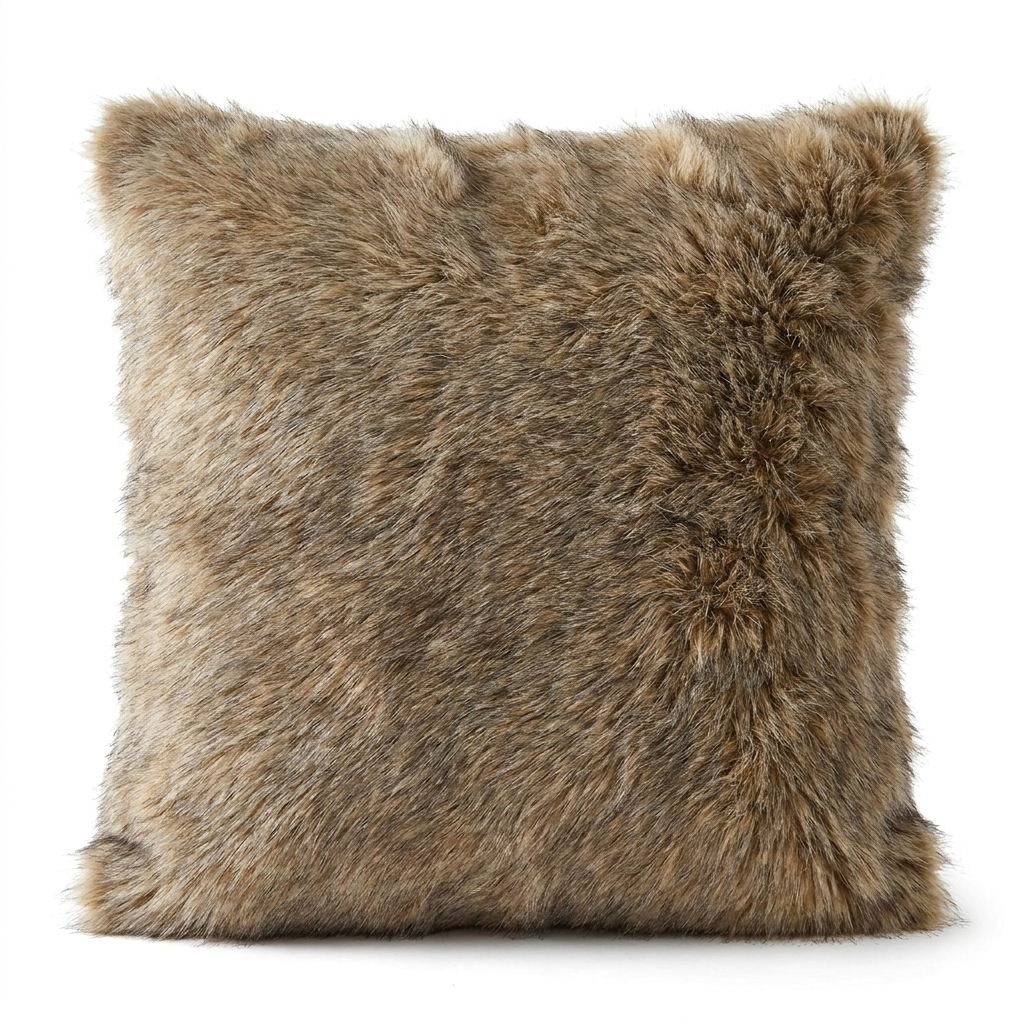 Plutus Gray Foxy Brown Gray Animal Faux Fur Luxury Throw Pillow
