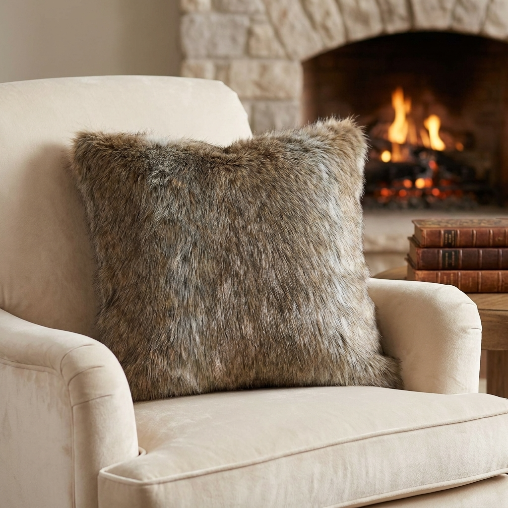 Plutus Gray Foxy Brown Gray Animal Faux Fur Luxury Throw Pillow