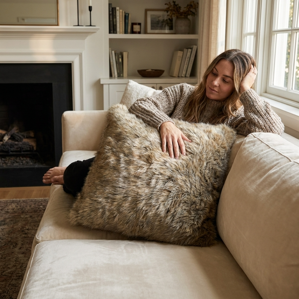 Plutus Gray Foxy Brown Gray Animal Faux Fur Luxury Throw Pillow