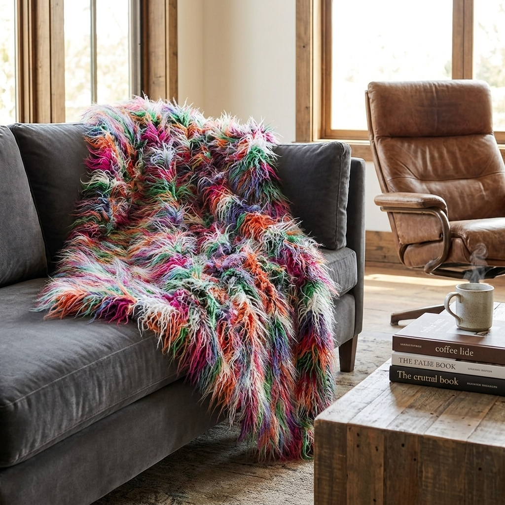 Fanciful Boho Plush Handmade Luxury Faux Fur Throw