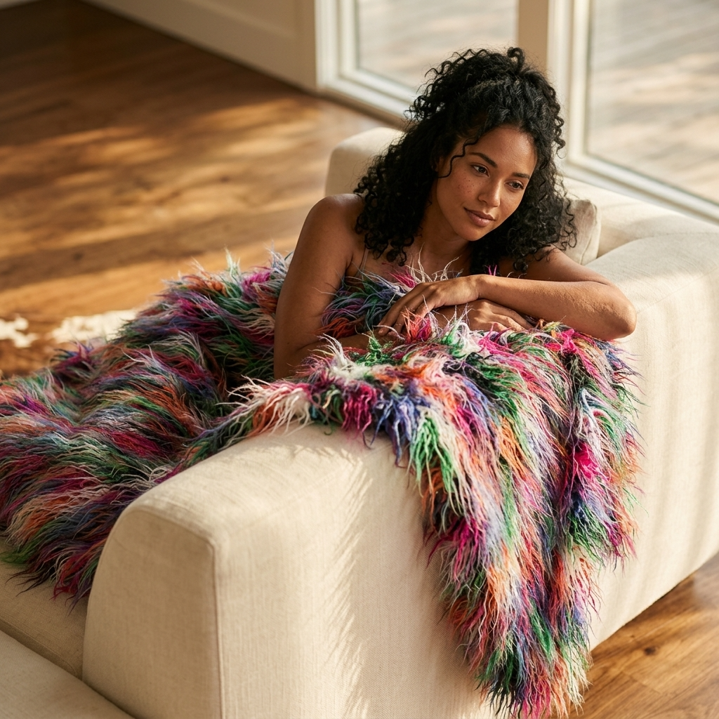Fanciful Boho Plush Handmade Luxury Faux Fur Throw