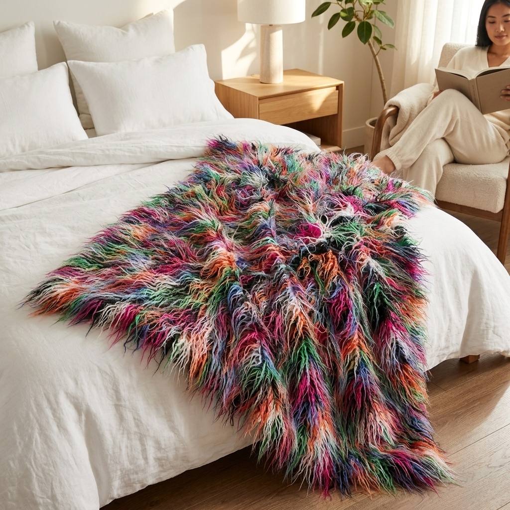 Fanciful Boho Plush Handmade Luxury Faux Fur Throw