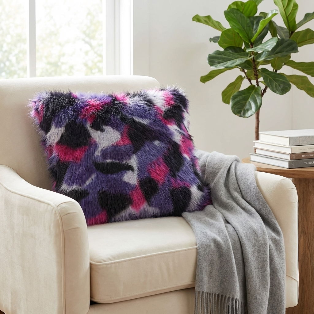 Plutus Green, Purple, Blue Northern Lights Animal Faux Fur Luxury Throw Pillow