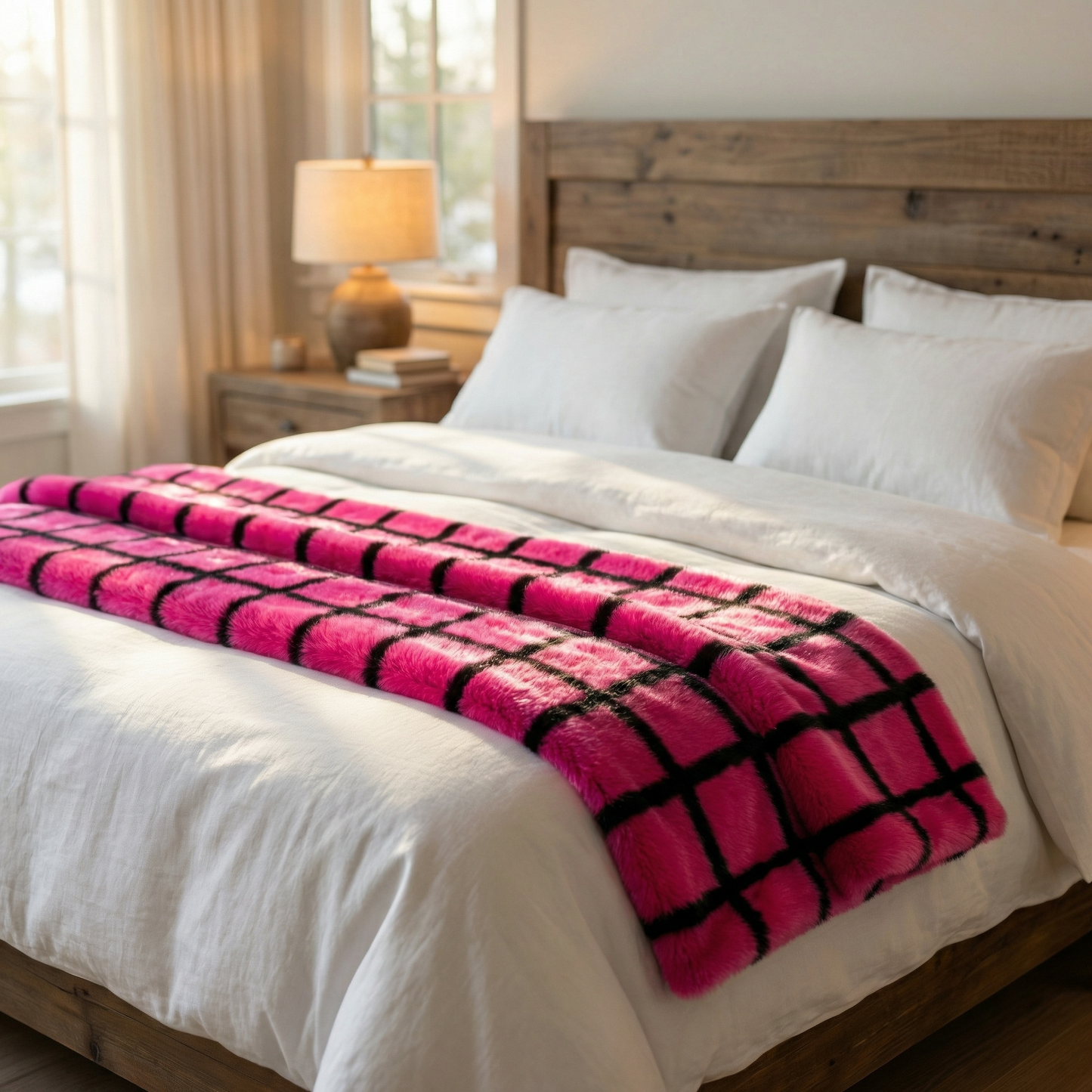 Plutus Fuchsia Purple Diamond Faux Fur Luxury Throw Blanket