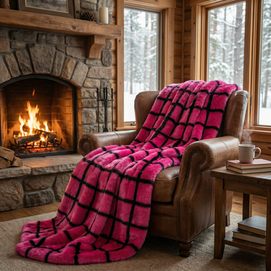 Plutus Fuchsia Purple Diamond Faux Fur Luxury Throw Blanket