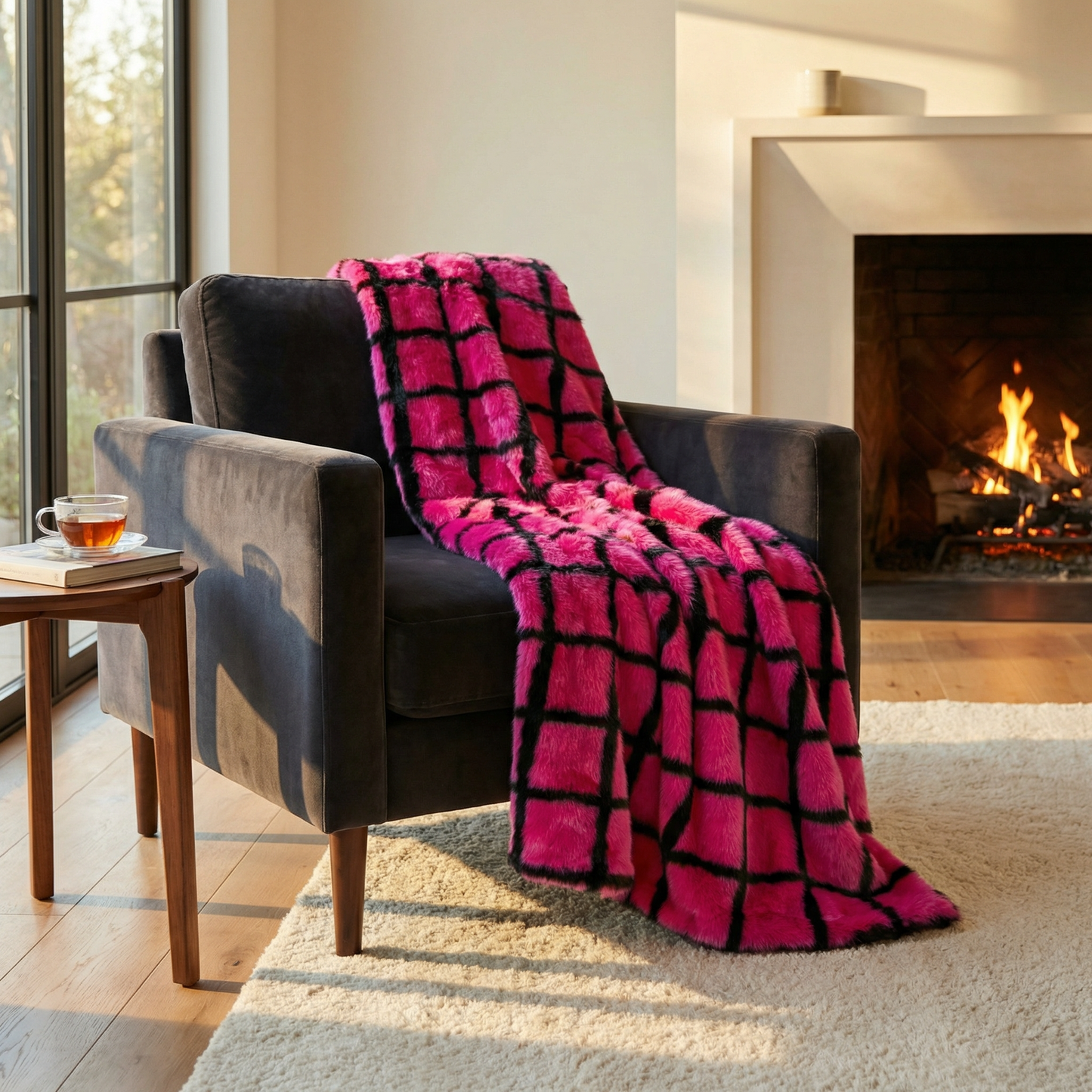 Plutus Fuchsia Purple Diamond Faux Fur Luxury Throw Blanket