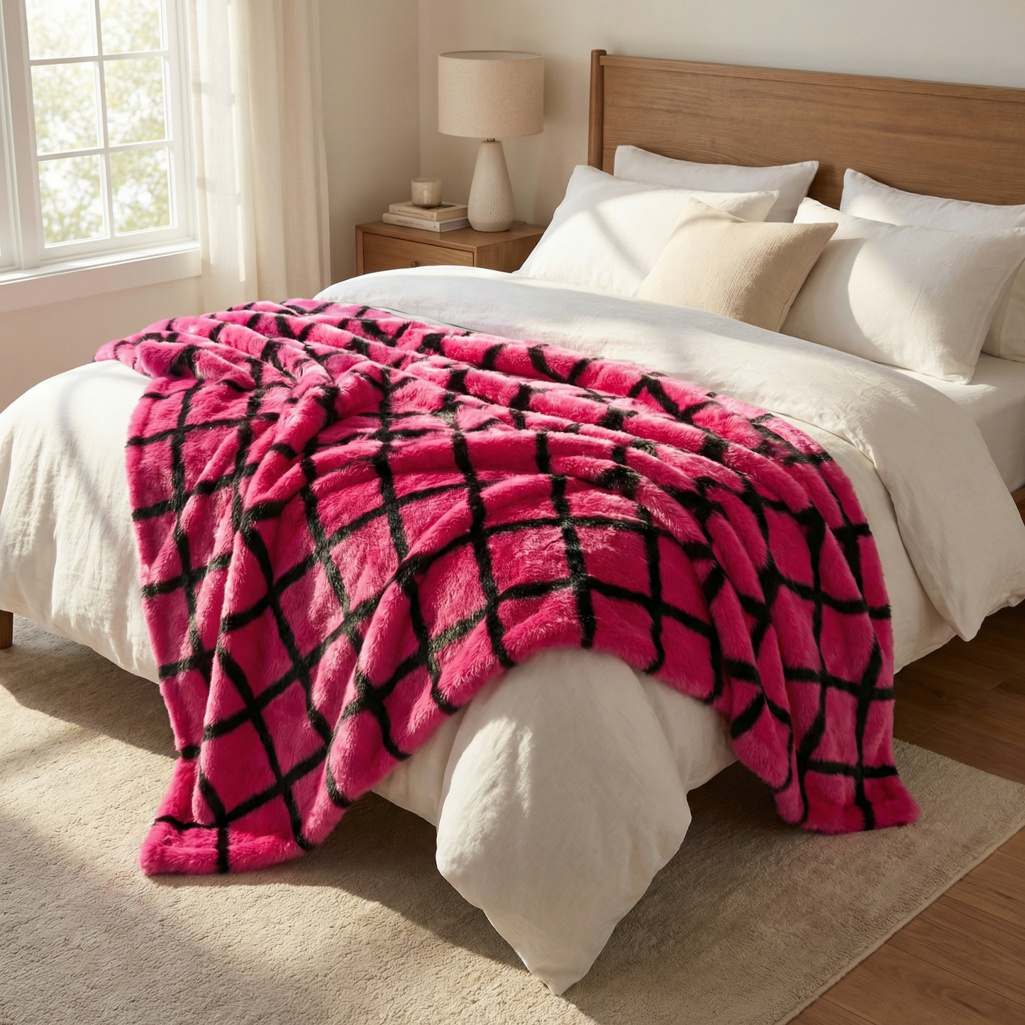 Plutus Fuchsia Purple Diamond Faux Fur Luxury Throw Blanket