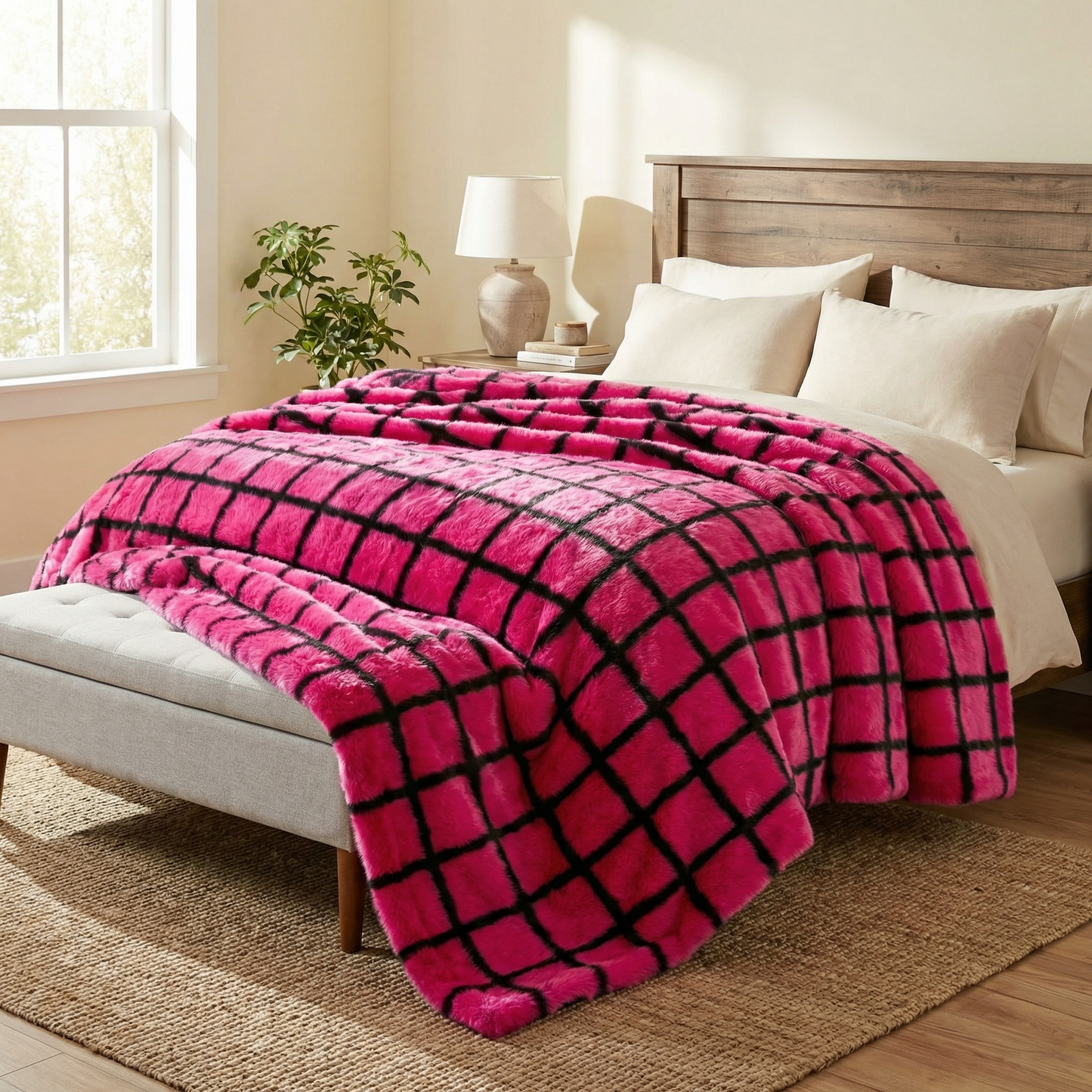 Plutus Fuchsia Purple Diamond Faux Fur Luxury Throw Blanket