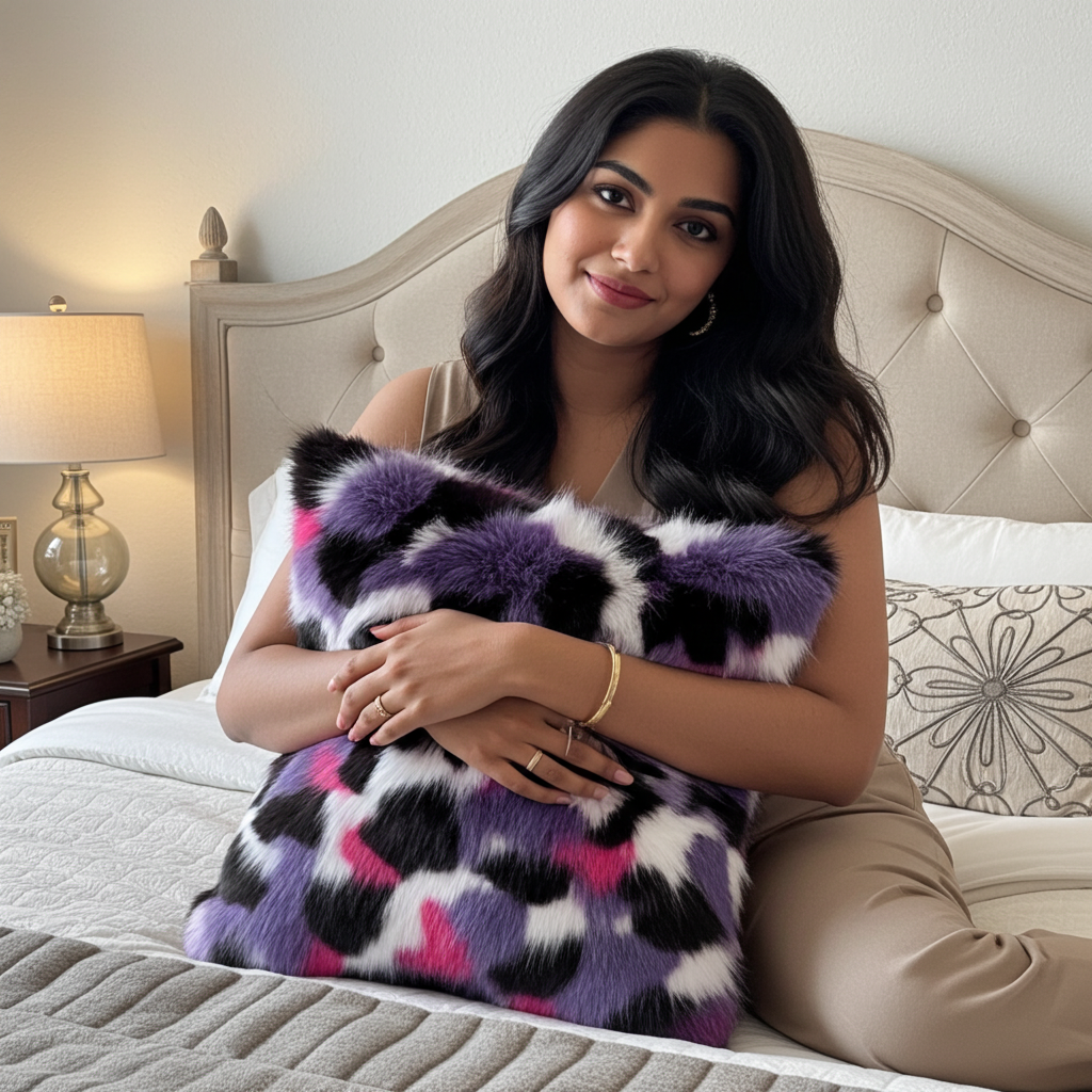 Plutus Purple Pink Fureal Animal Faux Fur Luxury Throw Pillow