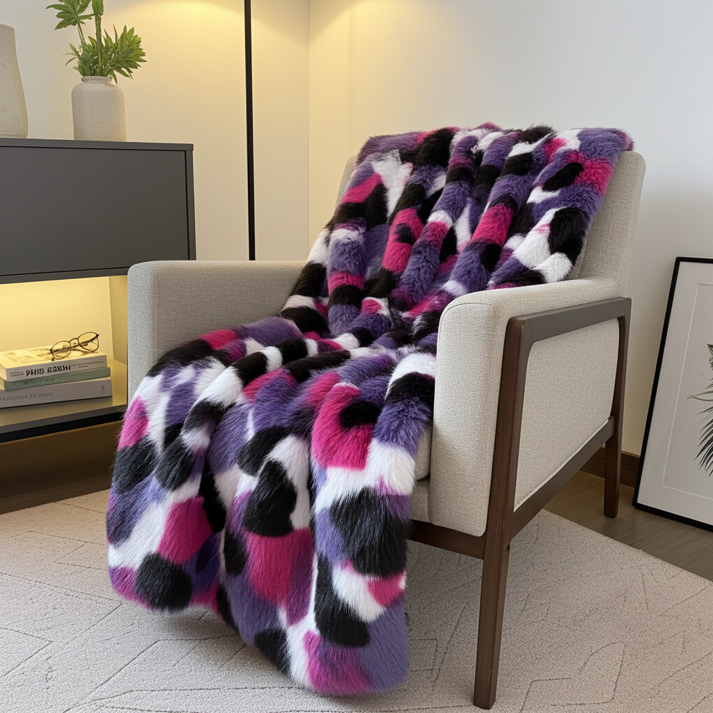 Plutus Purple Pink Fureal Faux Fur Luxury Throw Blanket