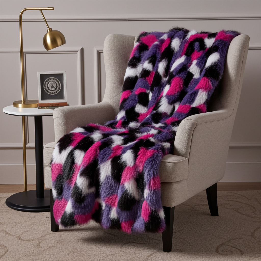 Plutus Purple Pink Fureal Faux Fur Luxury Throw Blanket