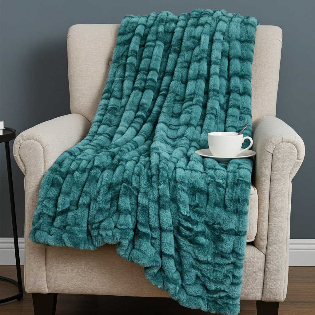 Plutus Teal Sherpa Faux Fur Luxury Throw Blanket